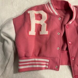 Girls Pink Varsity Jacket with White Sleeves